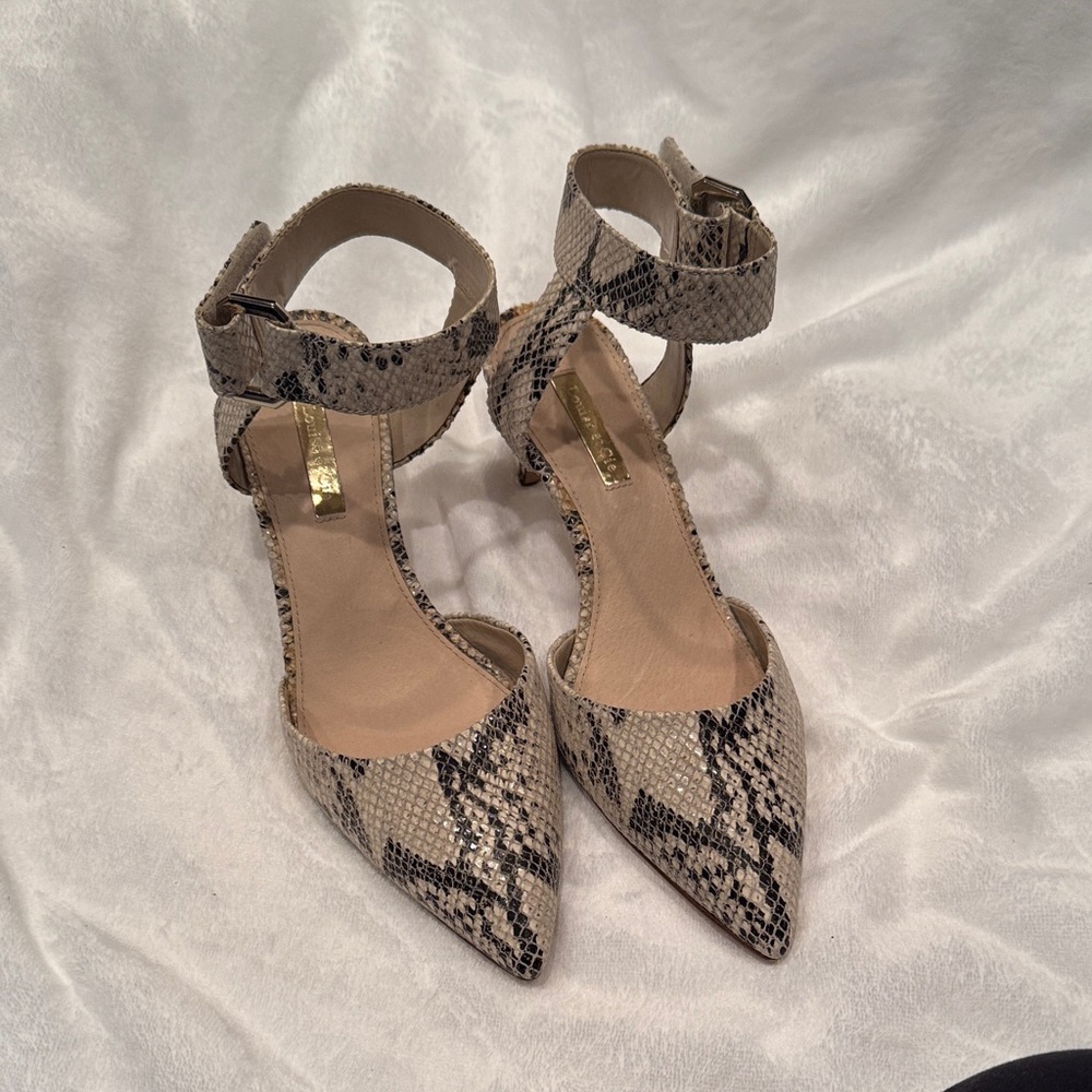 Louise et Cie Beige and Black Snakeskin Heels
